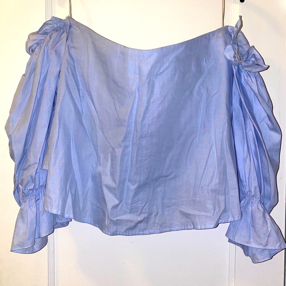 Zara off the shoulder chambray top